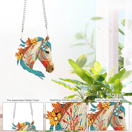 Image of AiYuanzsh Horse Diamond Painting Hanging Ornament Kit for Adults, DIY Acrylic Diamond Art with Special Shaped Rhinestones, Window Suncatcher Wall Door Decoration Gift