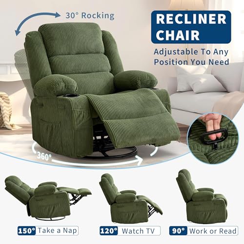 Image of Rocking Recliner Chair for Adults Oversized 360 Swivel Manual Recliner