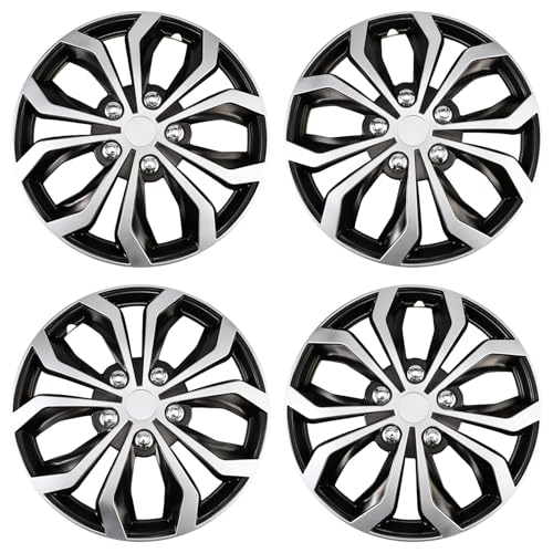 Image of 16 inch Hubcaps Set of 4, Silver with Black Wheel Covers, Universal ABS Snap-On Hub Caps for 16 inch Wheels, Car SUV Truck Wheel Rim Covers, Car Replacement Exterior Accessories