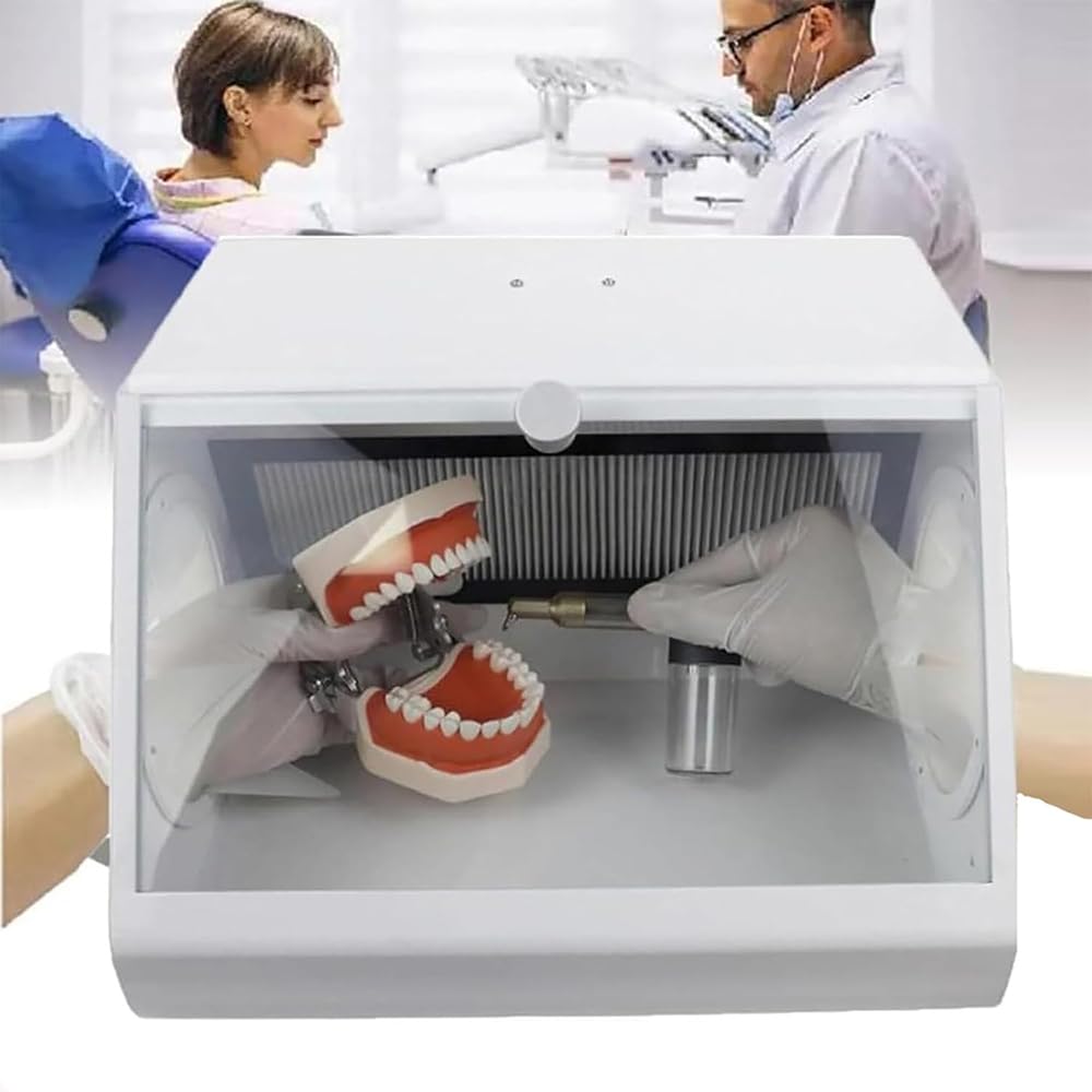 Dentystyczny pojemnik na kurz laboratoryjny, odpylacz laboratoryjny z 12 zestawami źródeł światła LED, podwójny filtr wydechowy i okno do oglądania ze szkła hartowanego do piaskowania