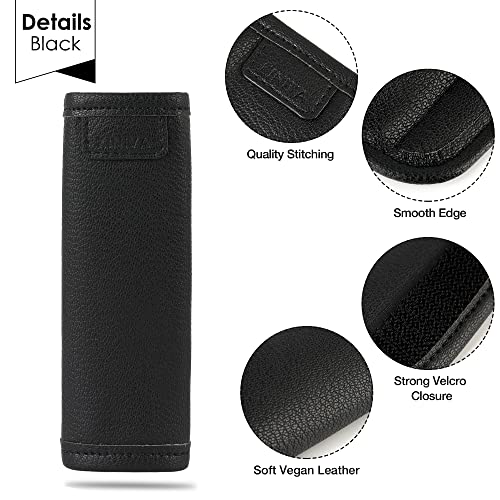 KINIVA 2 Pack Set Black Vegan Leather Luggage Handle Wraps, Luggage Identifiers Tags Markers for Suitcase, Travel Accessories3