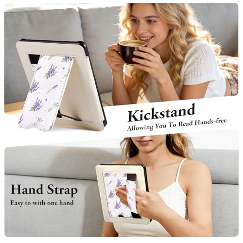 Image of CoBak Lightweight Stand Cute Case for 7 inch Kindle Paperwhite 12th Gen 2024 and Kindle Colorsoft with Right Hand Strap - Compatible with iPhone MagSafe, for Samsung /Anker Wireless Charging Pads