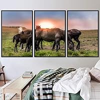 3 Piece Framed Canvas Wall Art Horses Farmhouse Fun Horse for Living Room Bedroom - 16
