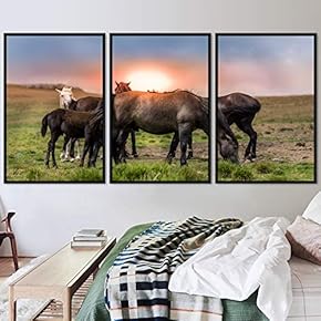 signwin 3 Piece Framed Canvas Wall Art Horses...