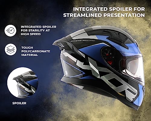 Image of Axor Apex Chromtech ISI ECE DOT Certified Full Face Helmet for Men with Dual Visor-- Black Blue, Size:M(57-58 cm)