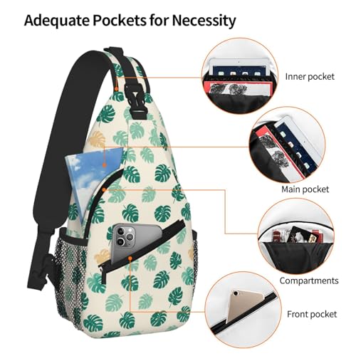 Image of SUPLUCHOM Sling Bag Tropical Leaf Hiking Daypack Crossbody Shoulder Backpack Travel Chest Pack for Men Women