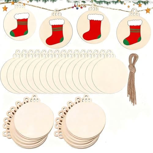ZESABGE 50 Stück Weihnachten Deko Holz Anhänger,5cm Runde...