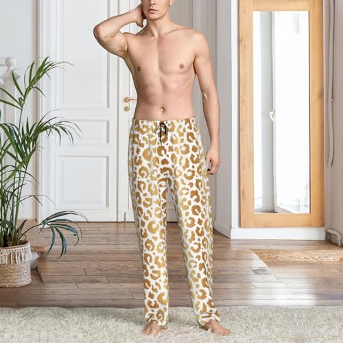 Mens Pajama Pants - Gold Leopard Fashion Print Soft Sleep Lounge Pants For Men, Casual Pj Bottoms With Pockets2