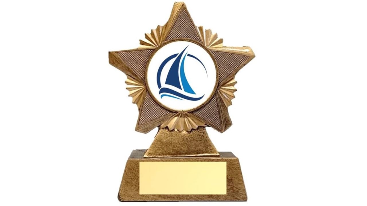 Troshow Antique Gold Sailing Trophy Award Premier Star 150Mm Heavy Resin Boat Lake Boating On The Water Free Engraving -Troshow2-Aa