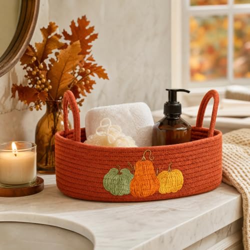 Orange Storage Basket Pumpkin Cotton Rope Baskets For Organizing Fall Decor - image 3