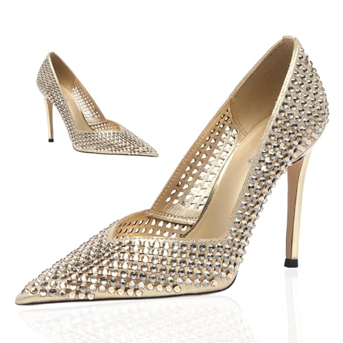 Lryweisy Women's 4 Inch Pumps Pointy Toe Wedding Dress Shoes Slip on Stiletto Pump,Black Stiletto Heels Closed Toe Heels Dress Shoes Nude Shoes Sexy Heels