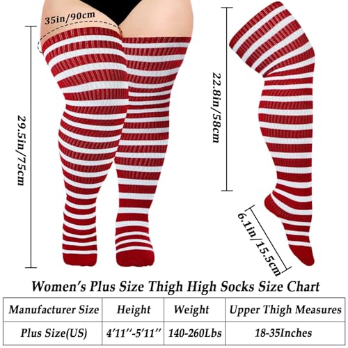 Image of Moon Wood Plus Size Thigh High Socks for Women Knit Cotton Extra Long Striped Over the Knee High Socks Leg Warmers