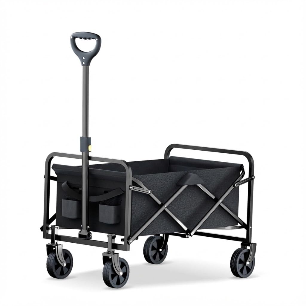 DASCK Carro Plegable con Ruedas Todoterreno 120 kg | Mango Ajustable, Bolsa de Transporte, Plegado Rápido en 3  Segundos | Carrito de Playa, Camping y Jardín