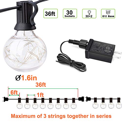Newpow Flickers Led Outdoor String Lights 36Ft With 32 Globe Bulbs Shatterproof Waterproof For Backyard Gazebo Porch Camper Indoor/Outdoor Decoration And Lighting Warm 2700K 4.5V Voltage #TOP2