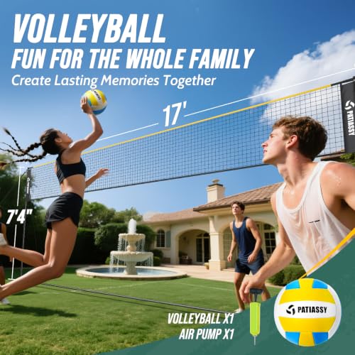 Image of Volleyball Badminton Pickleball 3-in-1 Combo Net Set, 5.1-7.4ft Adjustable Height Sports Nets for Backyards, Portable 17ft Outdoor Net with Carry Bag, Rackets and Balls