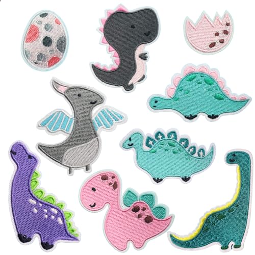 Mezrkuwr Pack de 9 Parches para Planchar sobre Dinosaurios Infantiles, Parches para Planchar para niños, Parches termoadhesivos para Reparar Pantalones Infantiles para Textiles