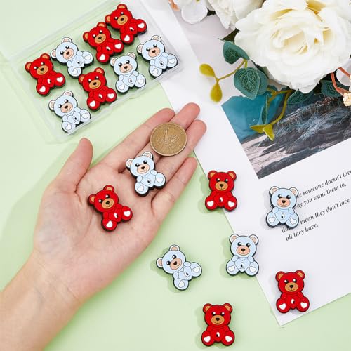 DICOSMETIC 16Pcs 2 Colors Silicone Beads Flat Bear Spacer Beads Cartoon Animal Loose Silicone Beads Cute Bead Pens DIY Beaded Phone Straps Supplies Bracelet Jewelry Making - Image 3