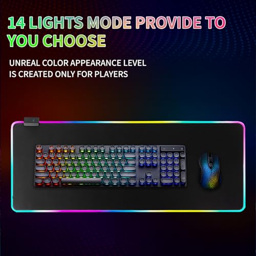 Image of RGB Gaming Mouse Pad-14 Light Modes, Extended Soft LED Mouse Pad, Anti-Slip Rubber Base, Computer Keyboard Large Mousepad Mat, Waterproof Mousepads (31.5 * 12 Inch)