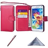 S5 Case, Wisdompro Premium PU Leather 2-in-1 Protective Flip/Folio Wallet Case with Multiple Credit Card/ID Card Holder/Slots and Wrist Lanyard for Samsung Galaxy S5 - Red