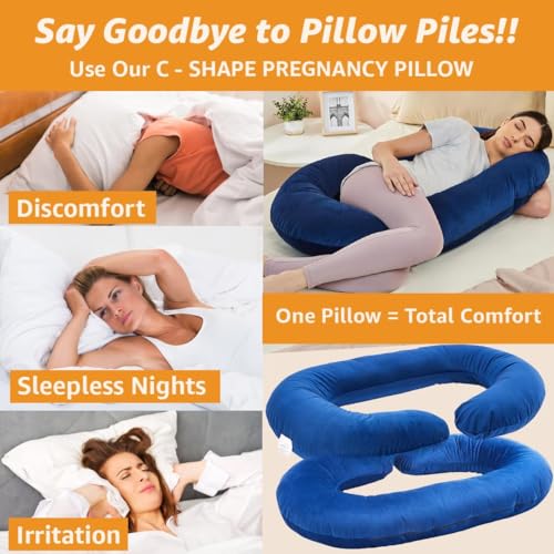 Image of Amazon Basics Velvet Full Body Pregnancy Pillow for Maternity,Baby Nursing,Full Body Support|C-Shaped-Washable Cover with Zip- Navy Blue