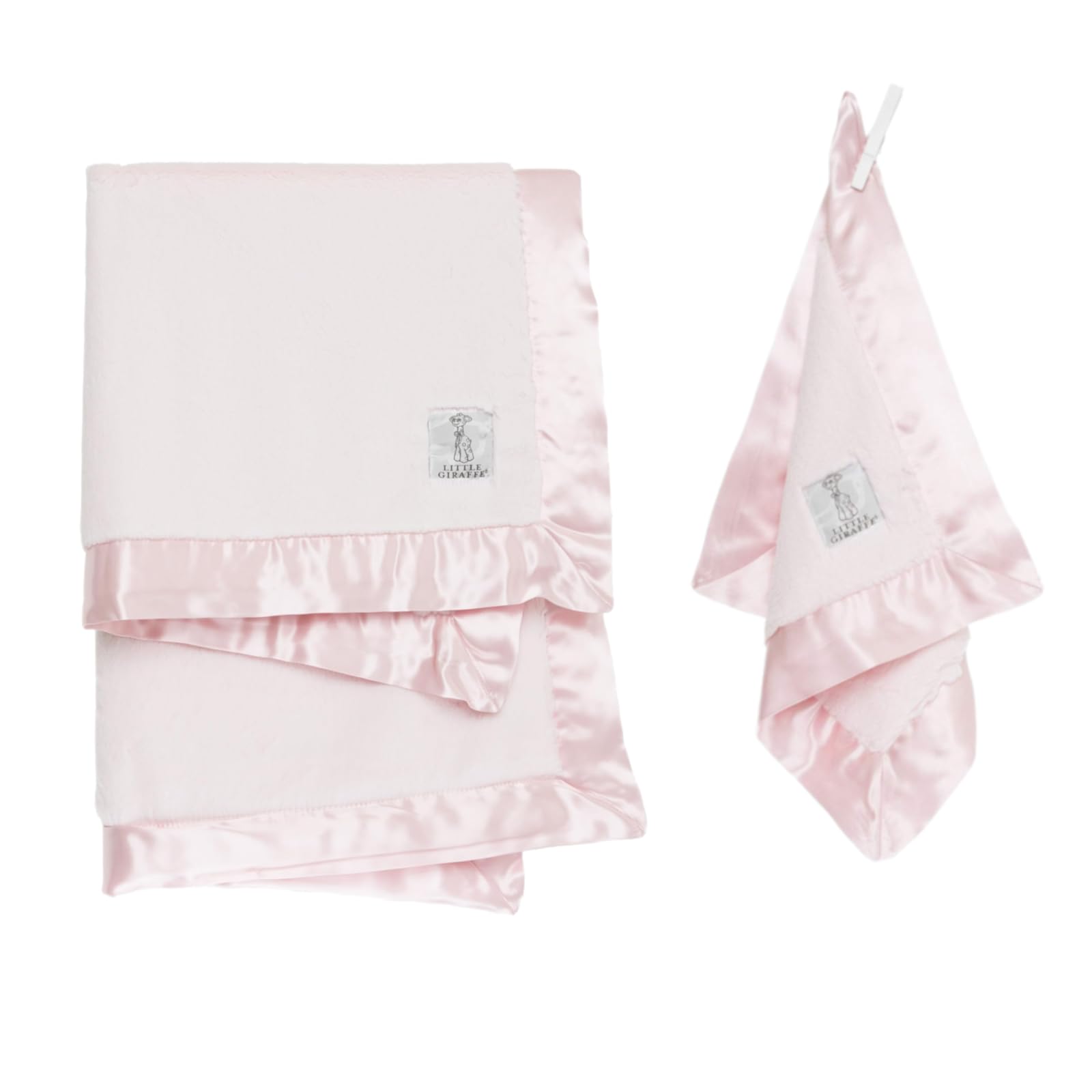Little Giraffe Luxe Baby Blanket Bundle - 2 Piece Newborn Essentials & Gifting Set with Satin Trim - Ultra Soft Faux Fur Baby Blankets in Pink - Stroller, Nursery, and Everyday Comfort