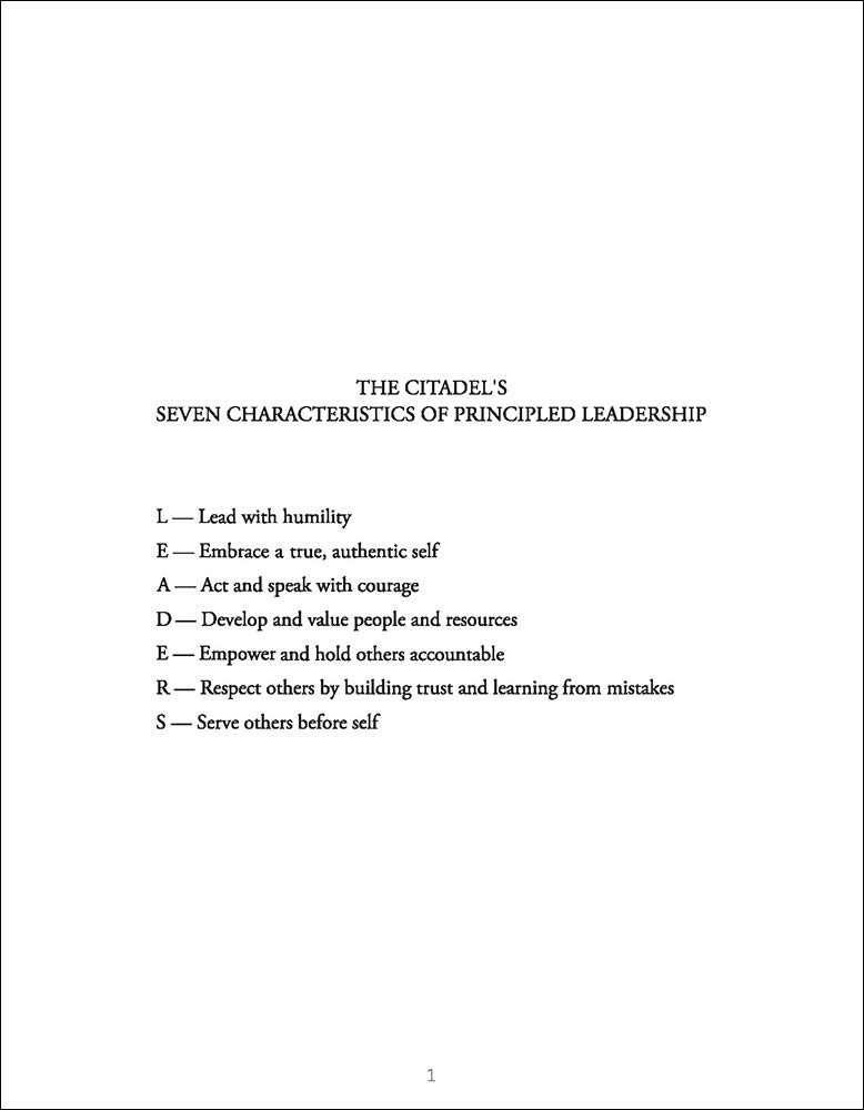 The Soul of the Citadel (Characteristics of Principled Leadership from the Military College of South Carolina)