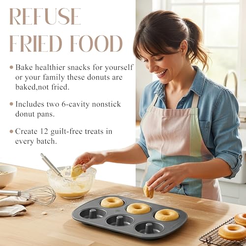 Image of Bellemain Premiere Donut Pan for Baking | Nonstick 12.5 x 8.5 inch Doughnut Pan with 6-Doughnut Molds | Steel Donut Trays | Make Perfect Bagels and Cake Donuts (2)