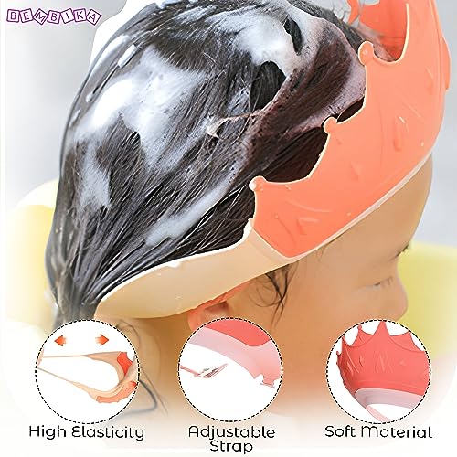Image of Bembika Baby Shower Cap for Washing Hair, Soft Bathing Baby Shower Cap for Eye Protection and Hair Wash Adjustable Reusable, Waterproof, and Comfortable for Babies � (Crown Coral)