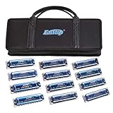 Harmonica Set 12 key blues harp Easttop 008K Professional Diatonic Harmonicas 10 Holes 20 Tones Harmonica for Professional Player,Beginner,Students,Children with Black Gift Bag (Blue-12 keys)