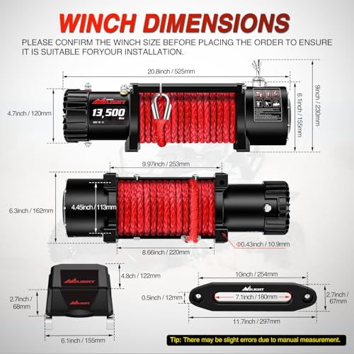 Nilight 12V Electric Winch 13000lbs ATV Trailer Winches with Synthetic Rope Fairlead Wired Handle & Infrared Remote Waterproof Winch for Truck Offroad