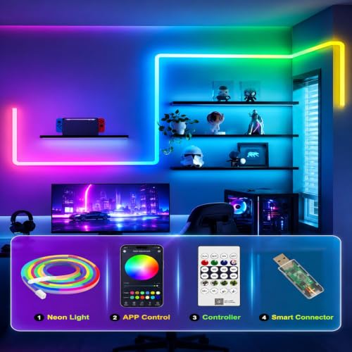 Image of 16.4 Feet Magic Neon Strip Light | App & Remote Control, Music Sync, Multi-Colour Modes | Ideal for Gaming Room & Wall Decor | (Magic NEON RGB)