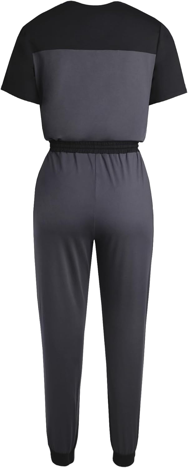 LovelyWholesale Women Jogging Suits 2 Piece Set Short Sleeve Color Block Tops and Jogger Pants - Image 5