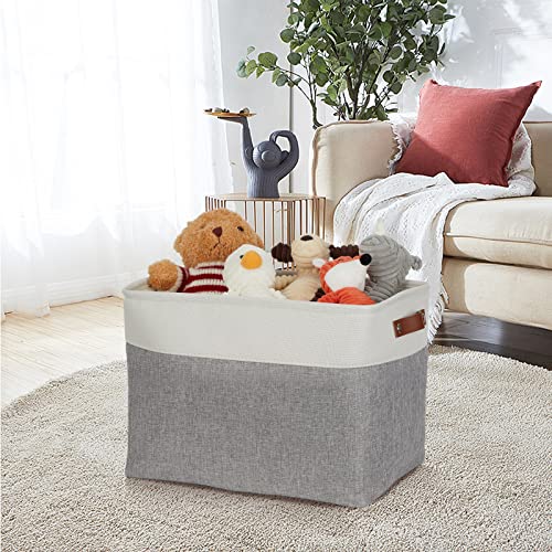 Image of DULLEMELO Storage Baskets Large 16 inchx12 inchx12 inch Tall Rectangular Baskets Fabric Storage Bins for Organizing [1 Pack] Collapsible Linen Shelf Baskets for Clothes, Toys, Closet, Laundry (White&Grey)
