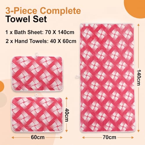 Image of Story@Home K-Cloud Luxury Bath Towel Set for Gifting, 500 GSM, Microfiber Towel Ultra Soft, Quick Dry 3X More Absorbent Than Cotton Towels, 1 Bath Towel & 2 Hand Towels, Gift Box, Set of 3-Pink