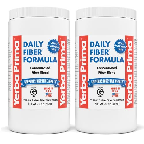 Yerba Prima Daily Fiber Formula - 20 oz Powder (Pack of 2) - Unflavored, Concentrated Blend of Soluble/Insoluble, Psyllium Seed Husks, Acacia Gum, Apple Fiber Supplement - Regularity Colon Cleanser 1.25 Pound (Pack of 2)
