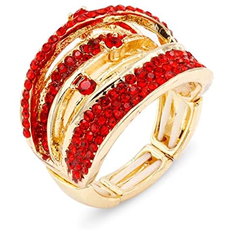 Lavencious Rhinestone Stretch Rings Evening Party Fashion Jewelry for Women Size 7 to 9, Rhinestone, Rhinestone Cover