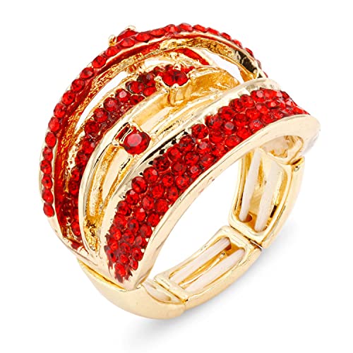 Lavencious Rhinestone Stretch Rings Evening Party Fashion Jewelry For Women Size 7 To 9 (Gold - Red) #TOP13