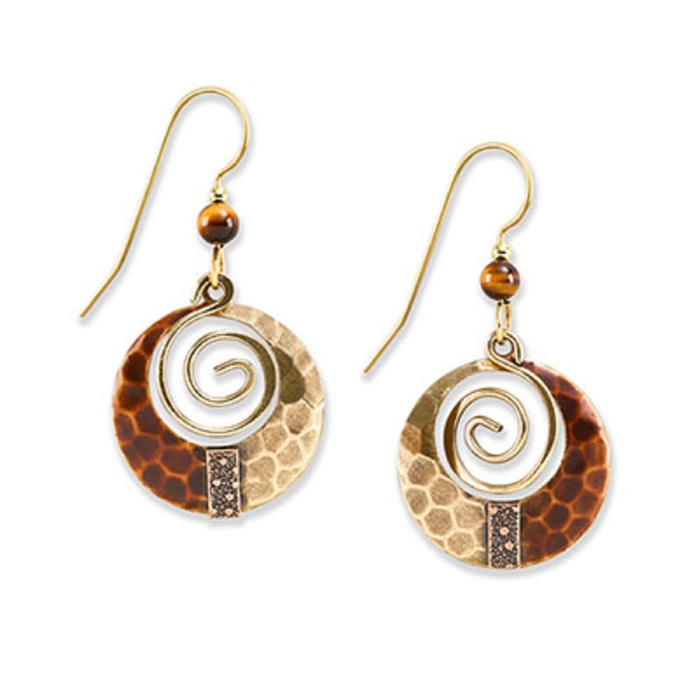 Silver ForestEarrings - brass spiral & bead