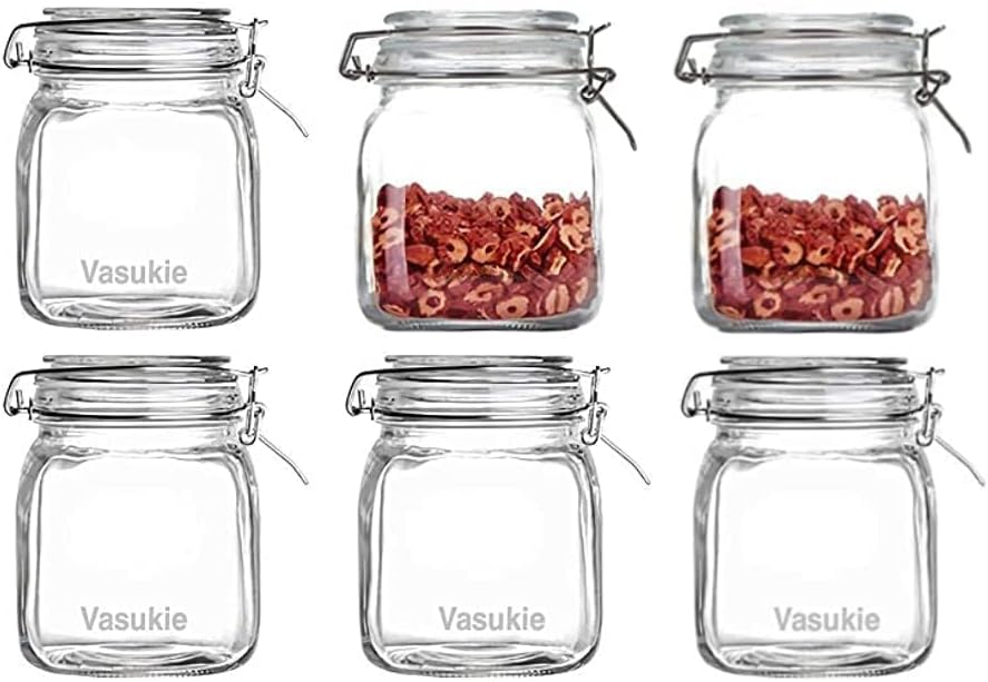 Glass Jars with Airtight Lids Wide Mouth Storage Canister Jars Kitchen Storage Buckle Lid Canning Jar Dry Food Storage Pasta Spice Beans Flour (PACK OF 6)