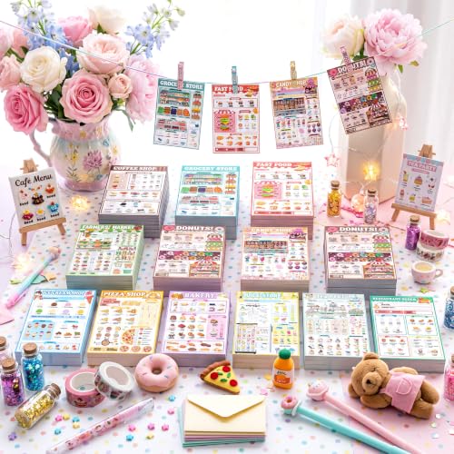 Image of Eaasty 12 Pack Kids Pretend Play Notepads 4x12 Inch,Food | 6 Career Themes Dental Police Vet Makeup Restaurant, 40 Pages per Notepad for Toddlers Imaginative Activity and Learning
