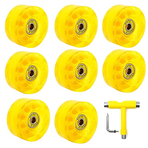 Srutueo 8 Pack 32 x 58mm 82A Roller Skate Wheels with Bearing,with Multi-Function Skateboard Roller Skating Accessories Yellow