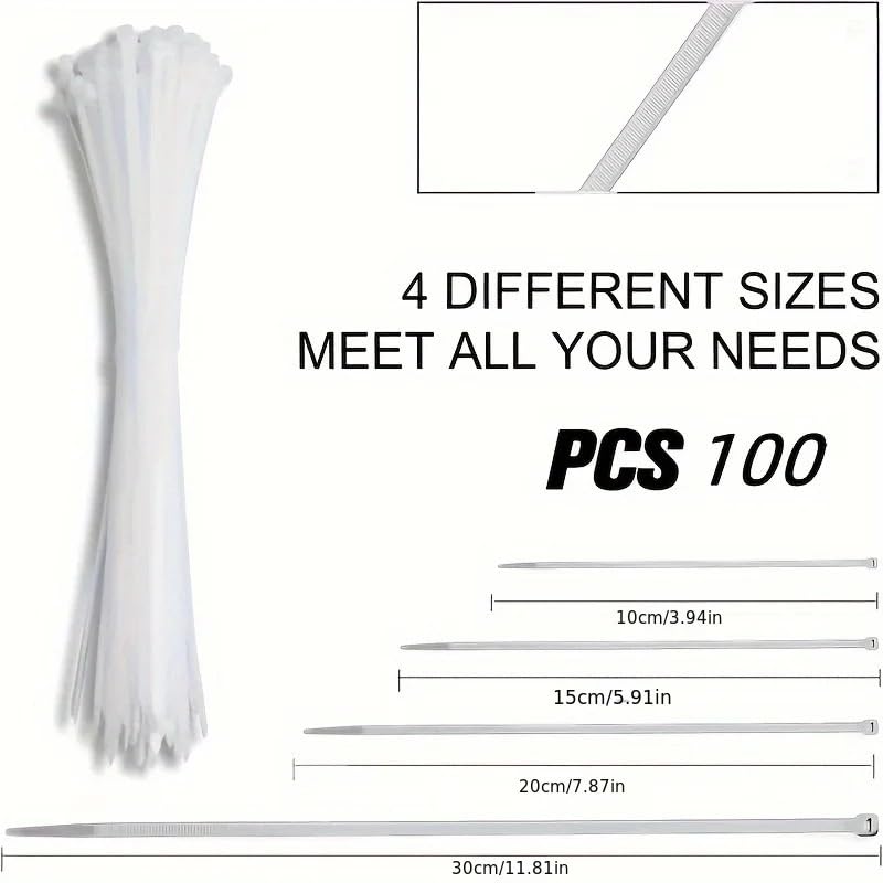 100 fascette stringicavo in nylon, autobloccanti, regolabili, per casa, ufficio, 3 x 100 mm