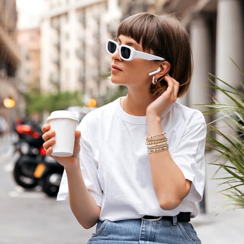 Y1tvei 7Pcs Mama Gray Bracelets Set Wooden Stackable Heishi Polymer Clay Beaded Stretch Surfer Bracelet Dainty Gold Plated Beads Elastic Layering Bracelet Mama to Be Mother's Day Gifts for Mom4