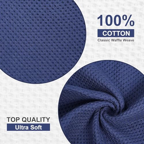 Image of 100% Cotton Kitchen Dish Cloths, 6 Pack Waffle Weave Ultra Soft Absorbent Dish Towels for Drying Dishes Quick Drying Kitchen Towels Dish Rags, 13.4 X 13.4 Inches (Dark Blue, Pack of 4)