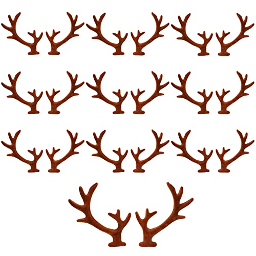 HONBAY 10 pares de adornos de mini astas de ciervo flocado cuernos de animales lindos para diadema muñeco de nieve adornos de fiesta de boda (marrón)