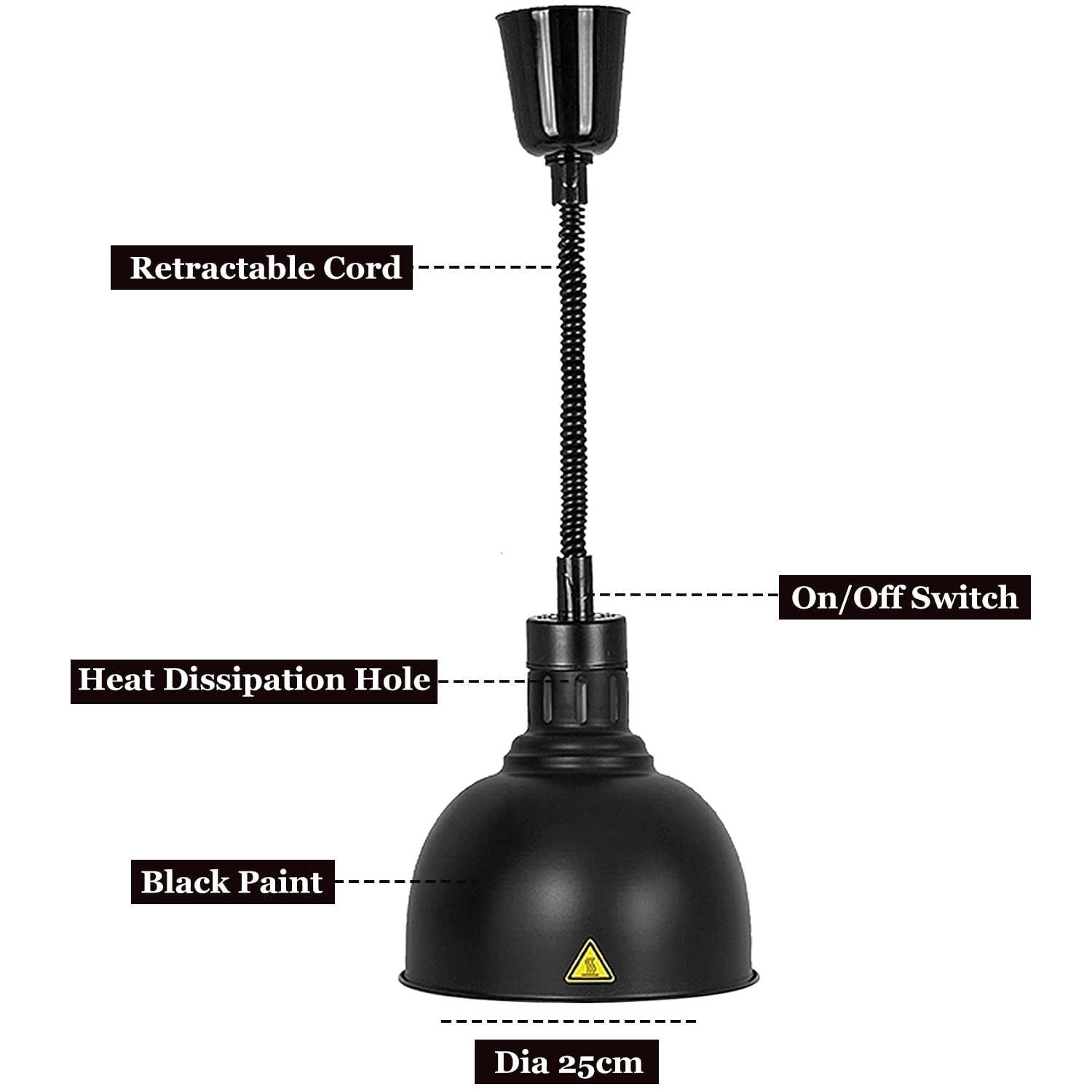 Lampada Riscaldante per Alimenti, Sospeso Lampade Scaldavivande Cucina, Regolabile Lampade Riscaldare Cibo, Lampada Scaldavivande Ristorante per Hotel, Buffet, Catering(B-25cm,1)