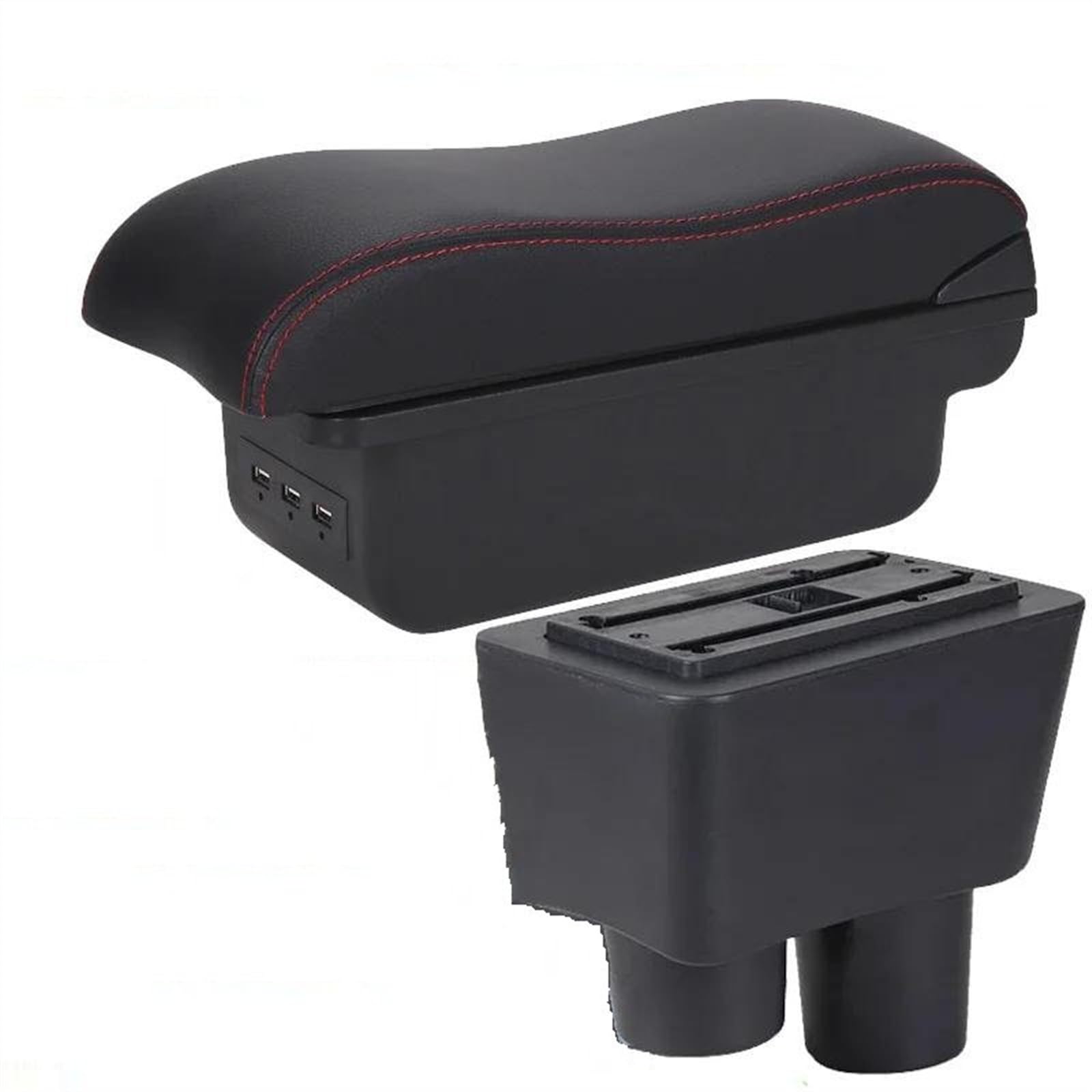 NOHEEU Car Center Console Storage Box Multifunctional Armrest Interior Accessories For Almera For Versa(B1 Black red 3USB)