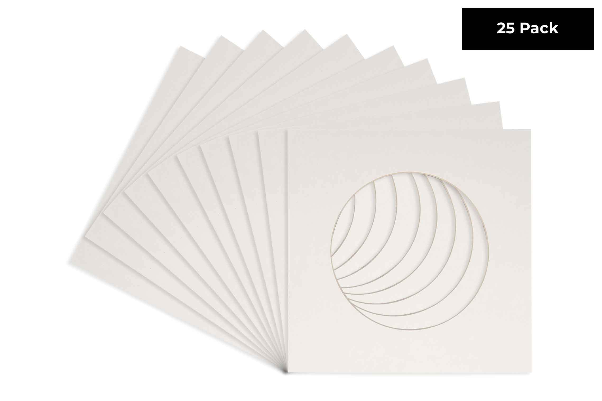 CountryArtHouse White Acid Free 12x12 Circle Picture Frame Mat with White Core Bevel Cut for 8x8 Pictures - Fits 12x12 Frame - Pack of 25 Matboards