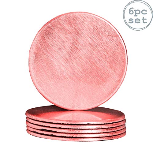 Argon Tableware Posavasos Juego - Redondas de Metal Drink Coaster Mats - 100 mm - Rosa de Oro - Pack de 6