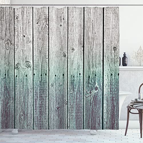 Ambesonne Rustic Shower Curtain, Wood Panels Background with Digital Tones ...